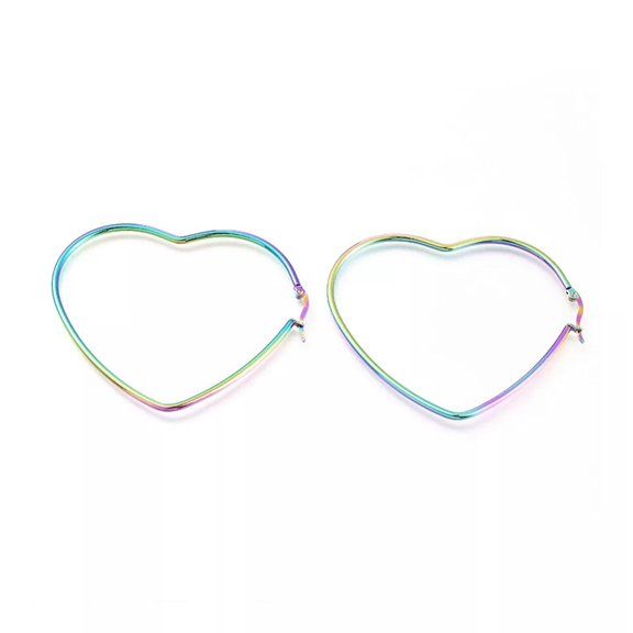 EOEMY 201 Stainless Steel Hoop Earrings Heart 12 Gauge 66.5X56 2mm Pin: 0.7mm A153-Default
