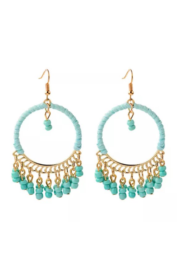 2019 Handmade Rainbow Drop Beads Round Earrings Bohemian Hook Earrings Jewelry-10#