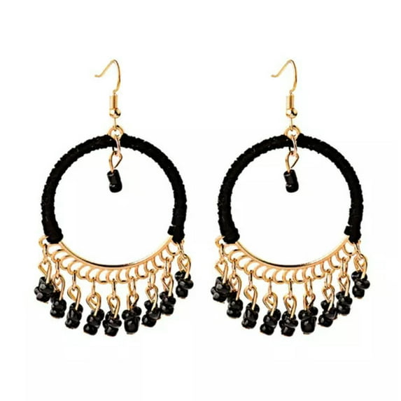 EOEMY 2019 Handmade Rainbow Drop Beads Round Earrings Bohemian Hook Earrings Jewelry-6#