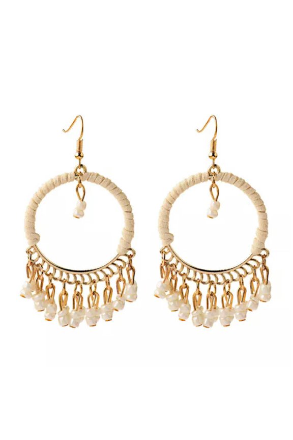 2019 Handmade Rainbow Drop Beads Round Earrings Bohemian Hook Earrings Jewelry-7#