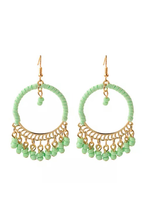 2019 Handmade Rainbow Drop Beads Round Earrings Bohemian Hook Earrings Jewelry-9#