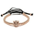 thumbnail image 1 of EOEMY 2020 Fashion Mens 18K Gold Plated Cz 4mm Beads Zircon Braided Macrame Bracelets-Rose Gold Leopard Head, 1 of 2