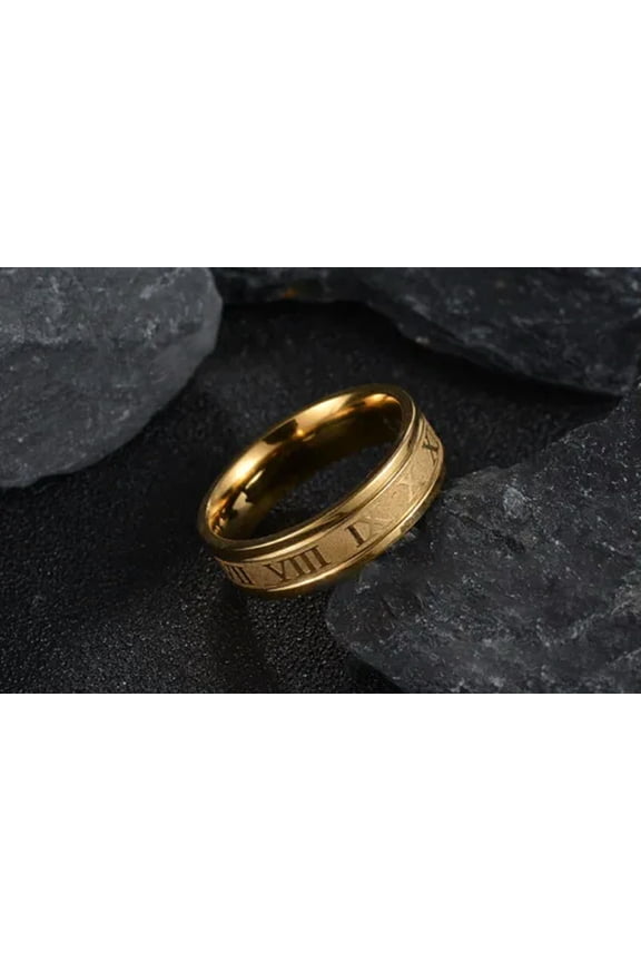 2023 Vintage Roman Numerals Men Rings Fashion 6mm Stainless Steel Rings Jewelry-Gold-10