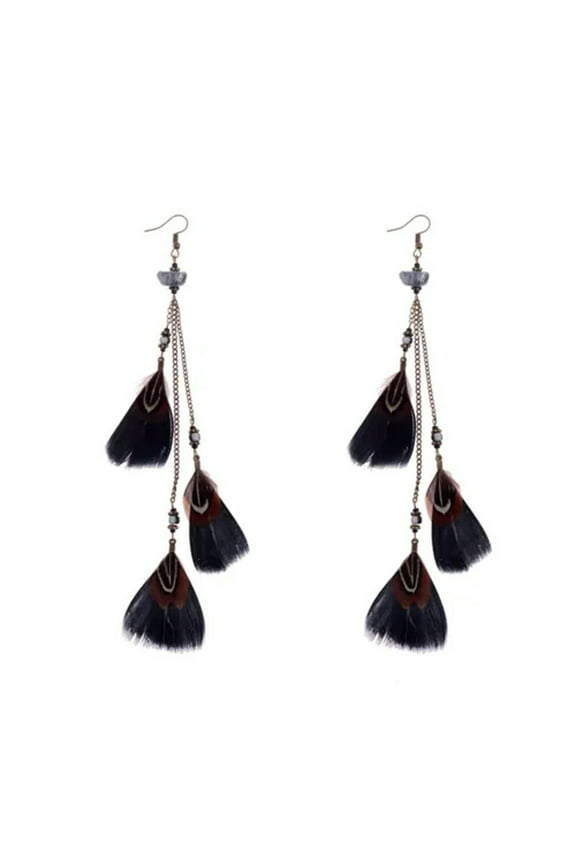 2023 Women Feather Owl Tassel Hook Earrings Long Dangle Wedding Bride Jewelry-14#