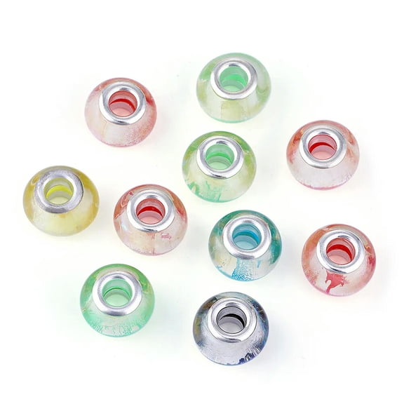 EOEMY 20Pc Large Hole Rondelle Resin European Loose Beads 5mm Hole Slide Charms 14X9mm