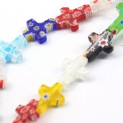 EOEMY 20Pcs 18mm Handmade Millefiori Glass Cross Loose Beads For Jewelry Diy Necklace
