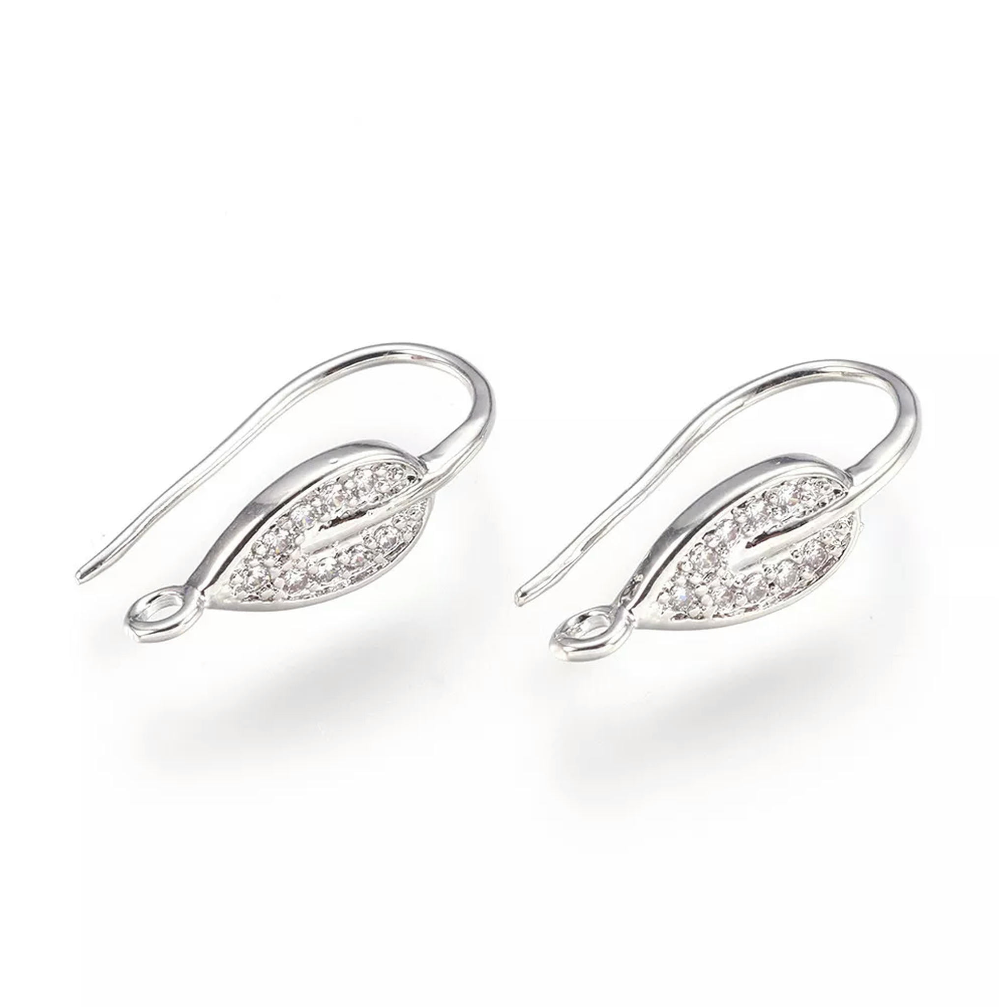 EOEMY 20Pcs Brass Cubic Zirconia Earring Hooks Drop French Earwire Platinum Loop 21mm