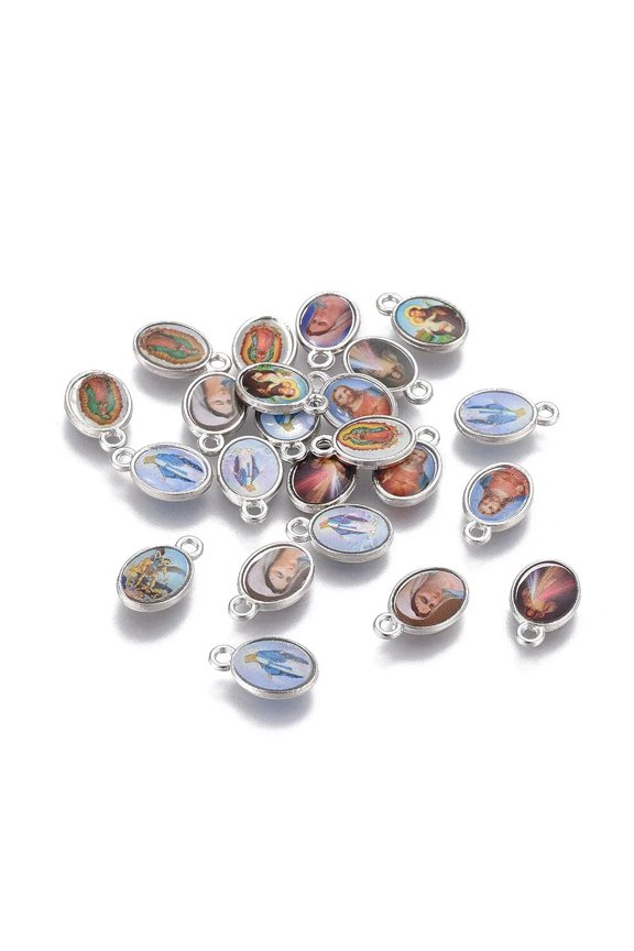20Pcs Glass Saint Oval Charms Mini Cute Pendants Diy Crafting Jewelry 12X7.5mm