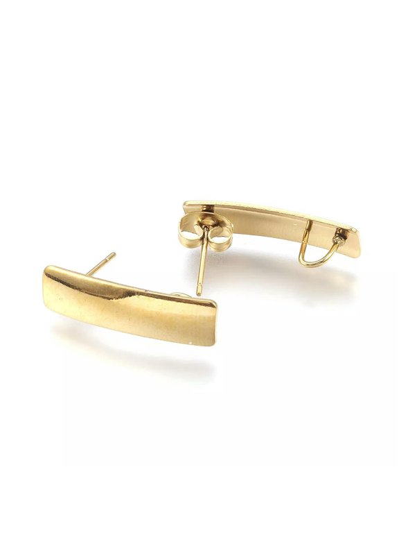20Pcs Lt. Gold 304 Stainless Steel Earring Posts Smooth Rectangle Back Loop 21mm