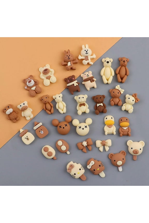 20Pcs Milk Chocolate Sweet Charms Flatback Resin Cute Animal Cabochons Scrapbook