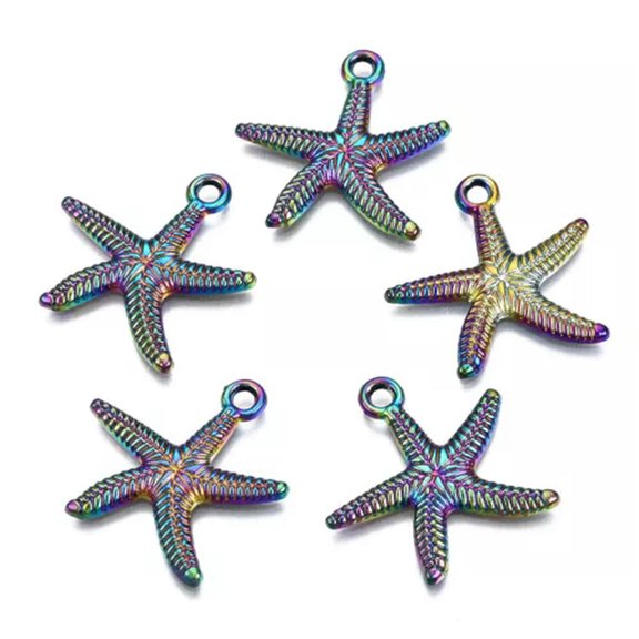 EOEMY 20Pcs Multi-Color Alloy Metal Pendants Rainbow Dangle Charms Cute Hang Ornament-Starfish-24.5X25X2mm