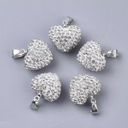 EOEMY 20Pcs Polymer Clay Rhinestone Heart Pendants Crystal Dangle Charms Craft 15X15mm
