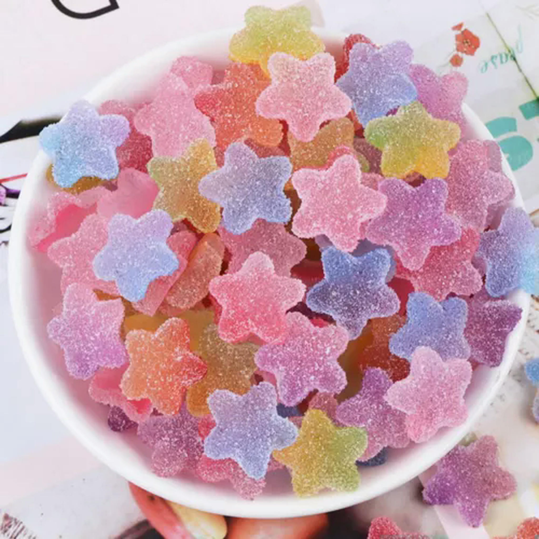 20pcs Soft Flatback Resin Jelly Drops Cabochons Star Heart Candy-1