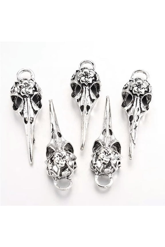 20Pcs Tibetan Alloy Cool Bird Skull Pendants Antique Silver Unique Charms 41.7mm