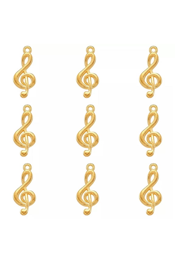 20X Golden Treble Clef Pendants Lead Free Musical Note Mini Metal Charms 26X10mm