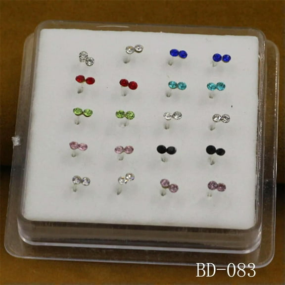 EOEMY 20X Sterling Silver 8 Multi Colours Square Claw Set Crystal Nose Pin Studs