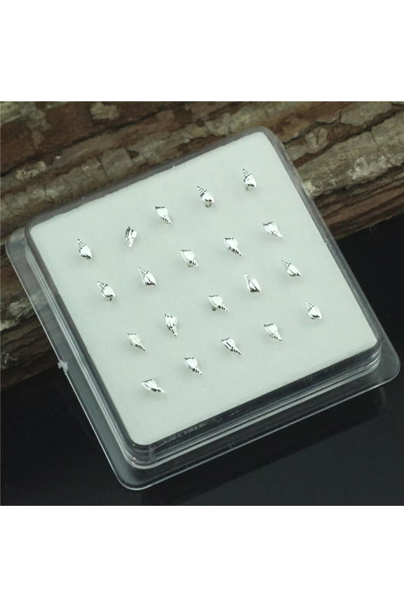 20X Sterling Silver Straight Pin Conch Set Crystal Nose Studs A Box Wholesale