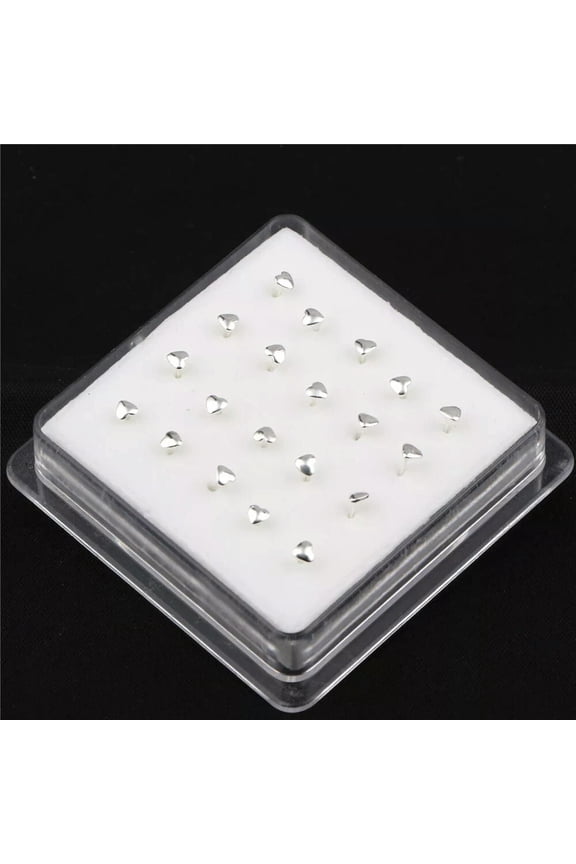 20X Sterling Silver Straight Pin Heart Set Crystal Nose Studs