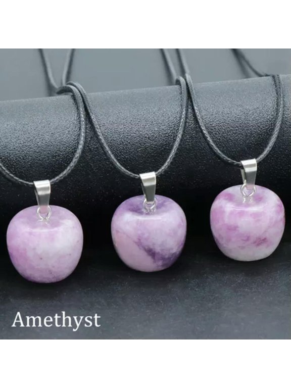 20mm Mini Hand Carved Apple Shape Pendant Gemstone Loose Beads Stone Jewelry Diy-Amethyst-1Pc (Pendant)