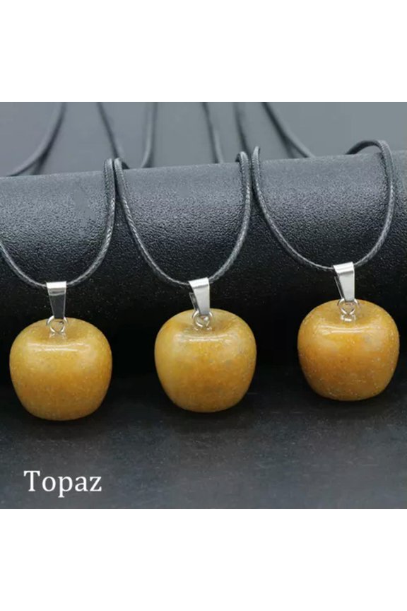 20mm Mini Hand Carved Apple Shape Pendant Gemstone Loose Beads Stone Jewelry Diy-Topaz-1Pc (Pendant)