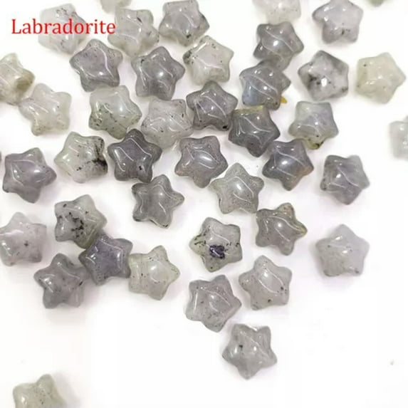 EOEMY 21Pcs/Set 10mm Natural Crystal Pentagram Star Loose Beads Gemstone Jewelry Diy-Labradorite-21Pcs/Set