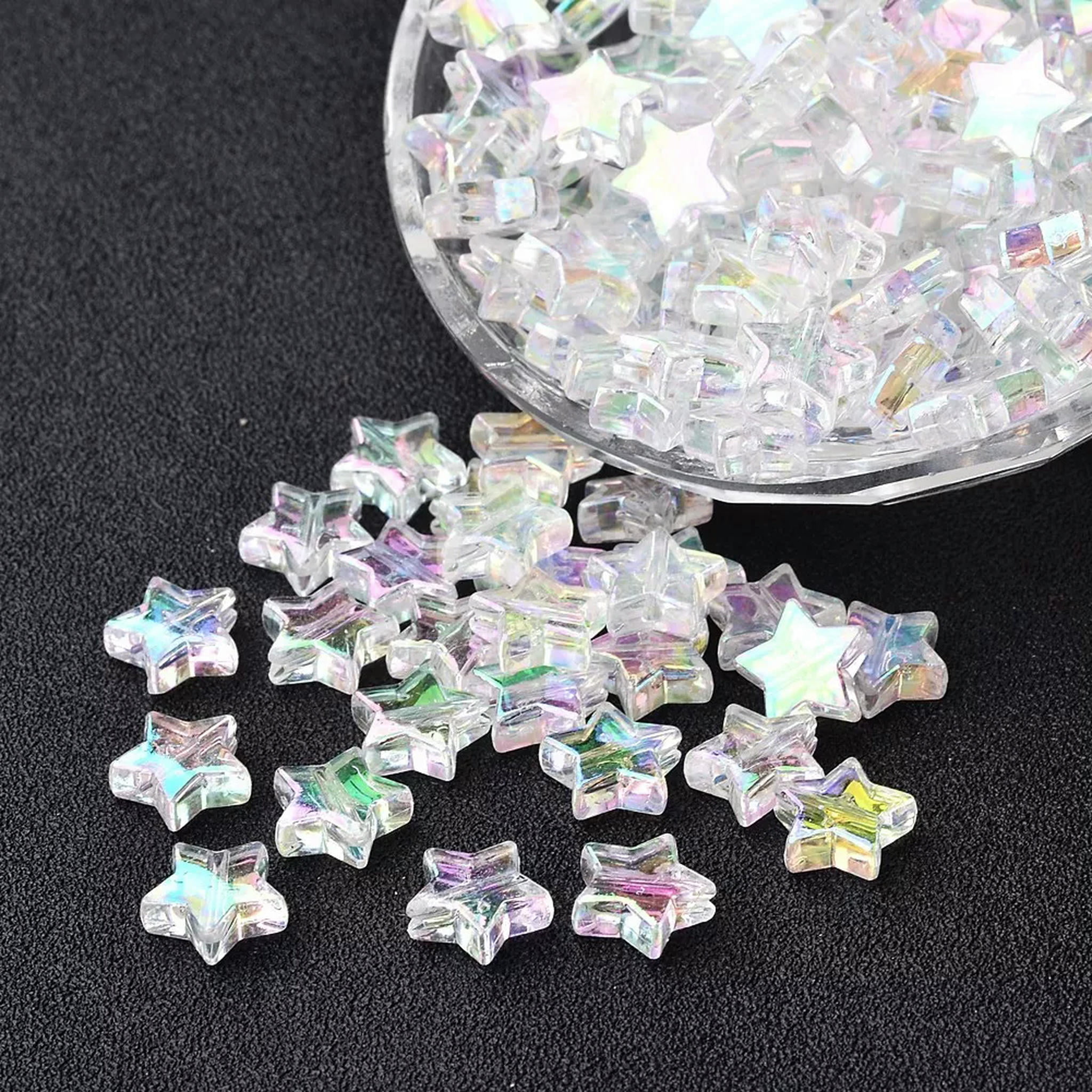 EOEMY 2250Pcs/500G Transparent Poly Styrene Star Acrylic Beads Ab Clear Pony Bead 10mm