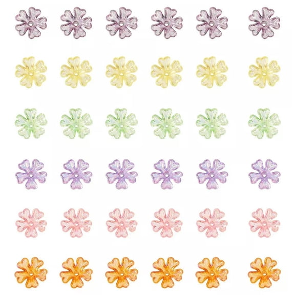 EOEMY 240Pcs Iridescent 5-Petal Flower Transparent Uv Plating Acrylic Bead Caps 16mm
