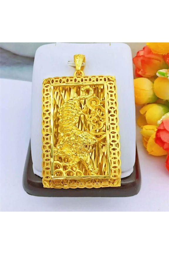24K Yellow Gold Plated Men'S Big Tiger Pendant Vibrant And Attractive Design