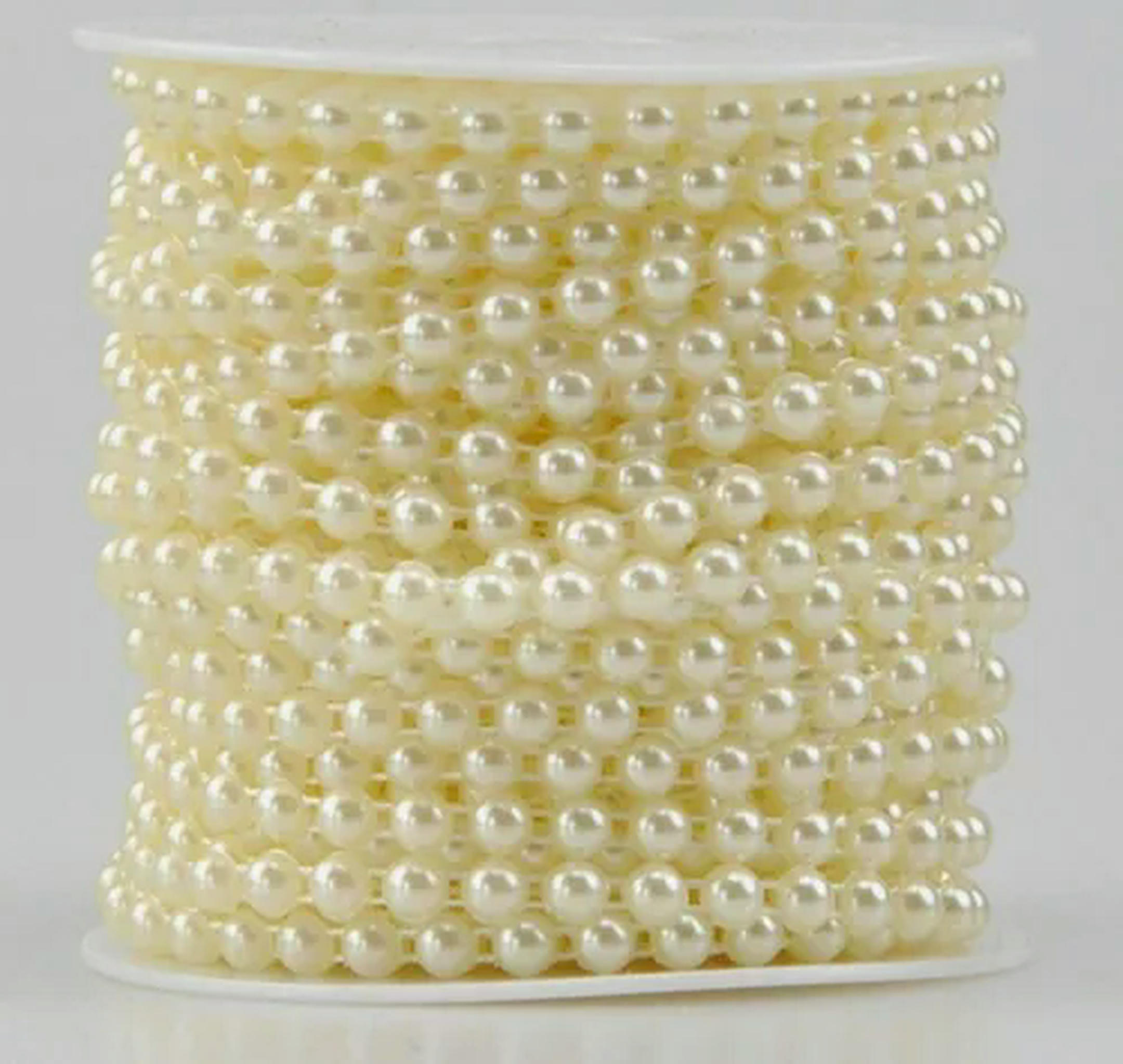 EOEMY 25 Meters Acrylic Flatback Pearl Bead 6mm Chain Garland Trims Wedding Bouquet-Ivory