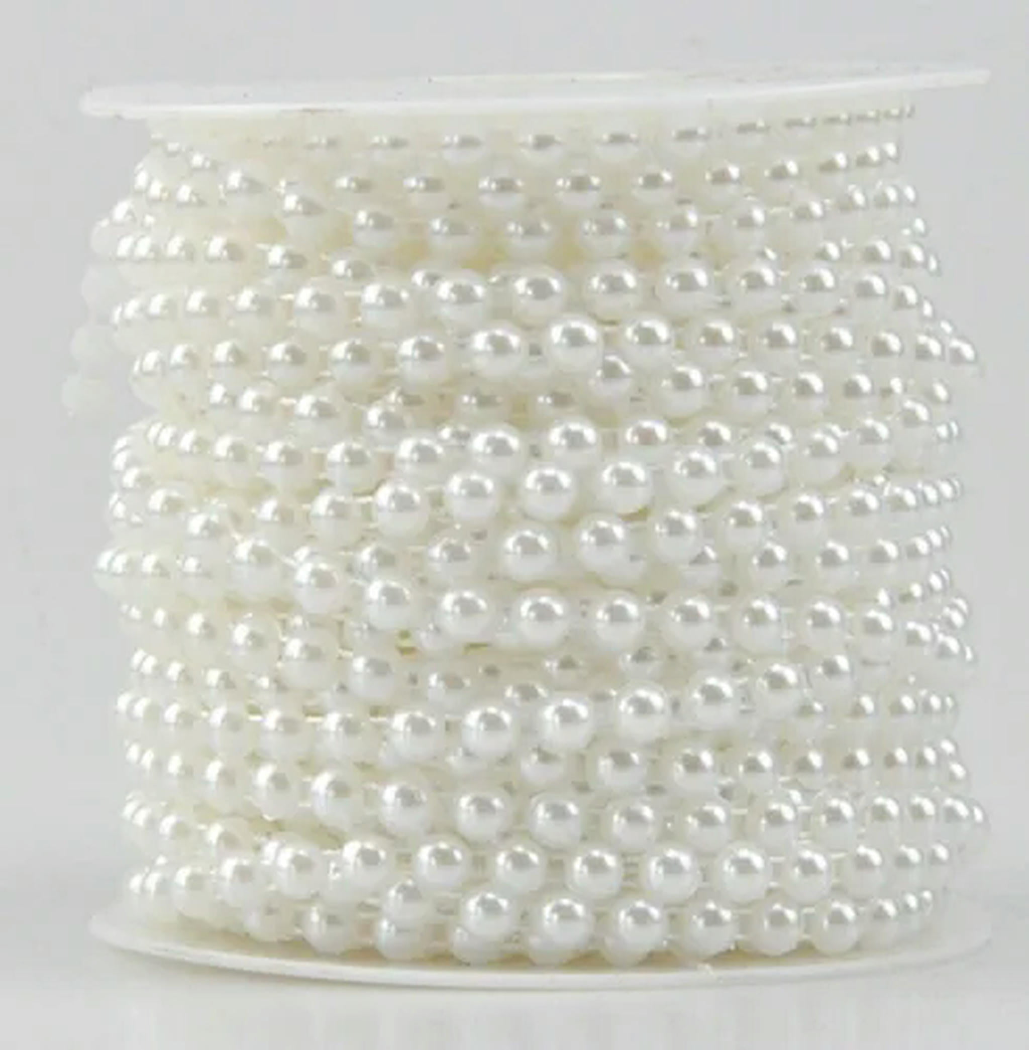 EOEMY 25 Meters Acrylic Flatback Pearl Bead 6mm Chain Garland Trims Wedding Bouquet-Pure White