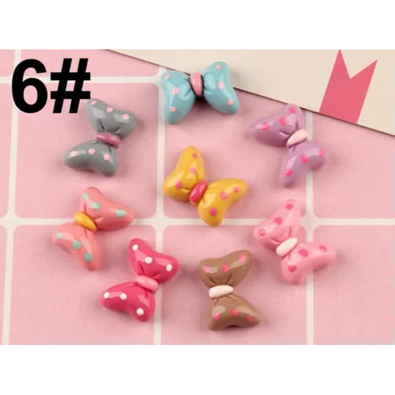 EOEMY 25 Mixed Color Flatback Resin Bowknot Bows Knots Cabochons Various Embellishment-6# Dots Bowknot 17X12mm