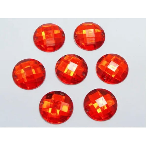 EOEMY 250 Acrylic Flatback Round Sewing Rhinestone Gems Button 20mm Sew On Beads-Red
