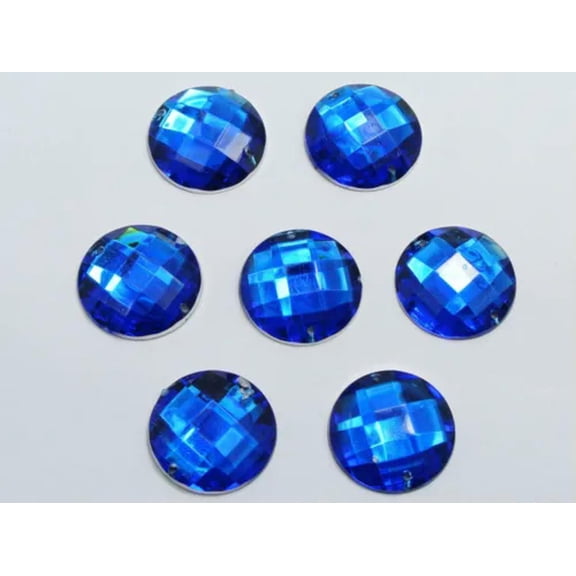 EOEMY 250 Acrylic Flatback Round Sewing Rhinestone Gems Button 20mm Sew On Beads-Royal Blue