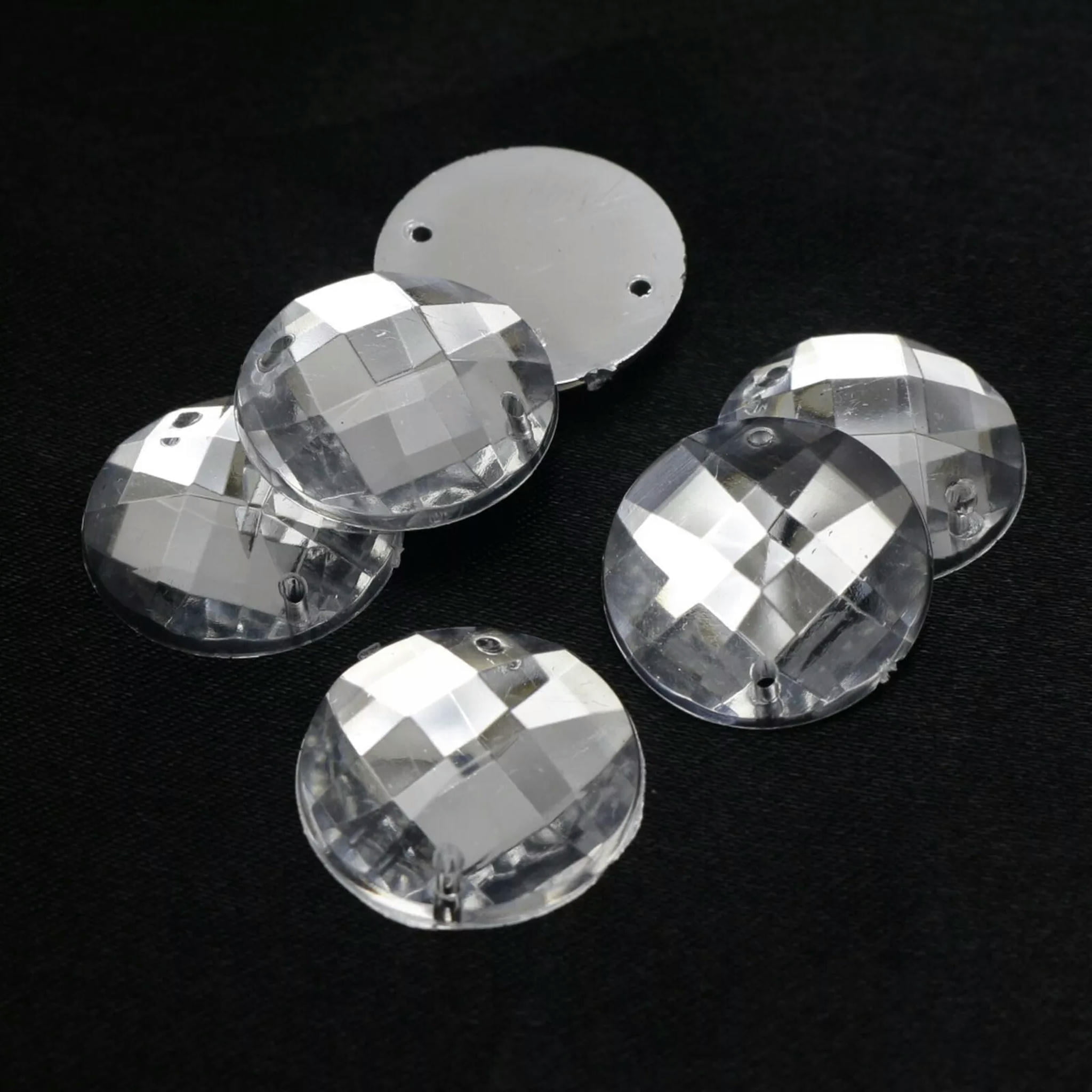EOEMY 250 Clear Acrylic Flatback Sewing Rhinestone Round Button 20mm Sew On Beads