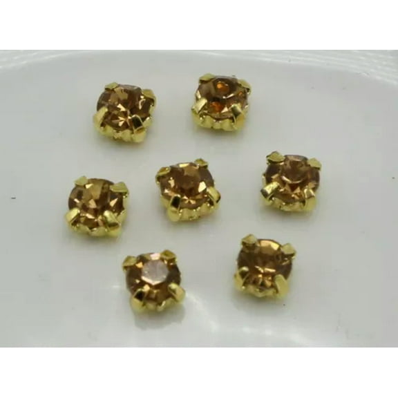 EOEMY 250 Pcs Crystal Glass Rose Montees Rhinestone 4mm Ss16 Sew On Bead Wedding Craft-Golden + Gold Crystal