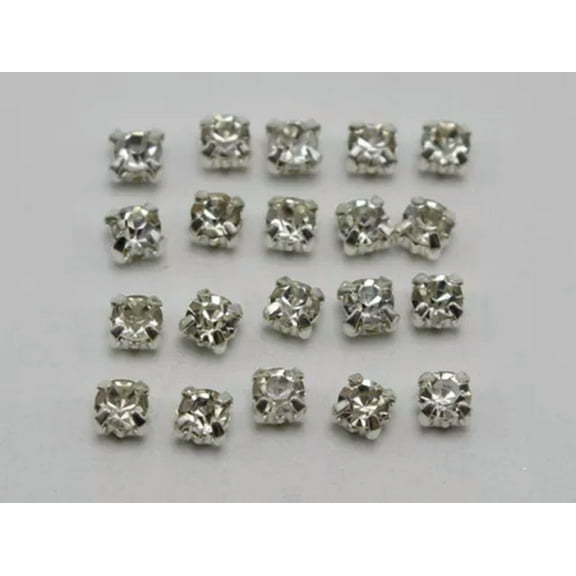 EOEMY 250 Pcs Crystal Glass Rose Montees Rhinestone 4mm Ss16 Sew On Bead Wedding Craft-Silver + Clear Crystal