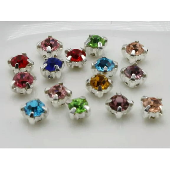 EOEMY 250 Pcs Crystal Glass Rose Montees Rhinestone 4mm Ss16 Sew On Bead Wedding Craft-Silver + Mixed Colour Crystal