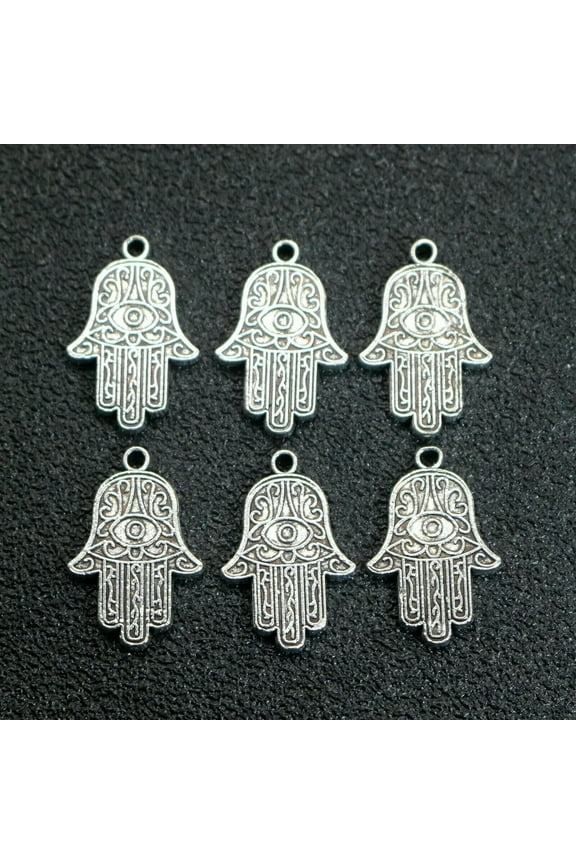 250 Tibet Silver Kabbalah Hamsa Hand Evil Eye Good Luck Charm Pendants 19mm
