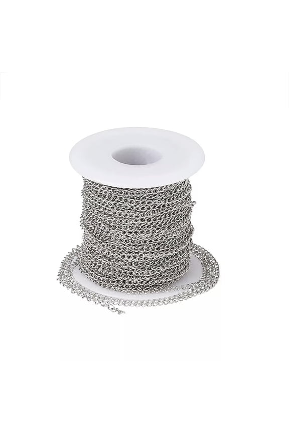 25M/Roll Stainless Steel Curb Chains Soldered Twisted Chains With Spool 3X2mm