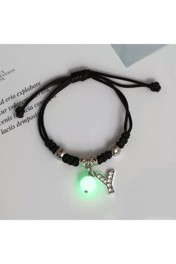 26 Letters A-Z Glow In The Dark Beaded Bracelet Chain Adjustable Women Men Gift-Y
