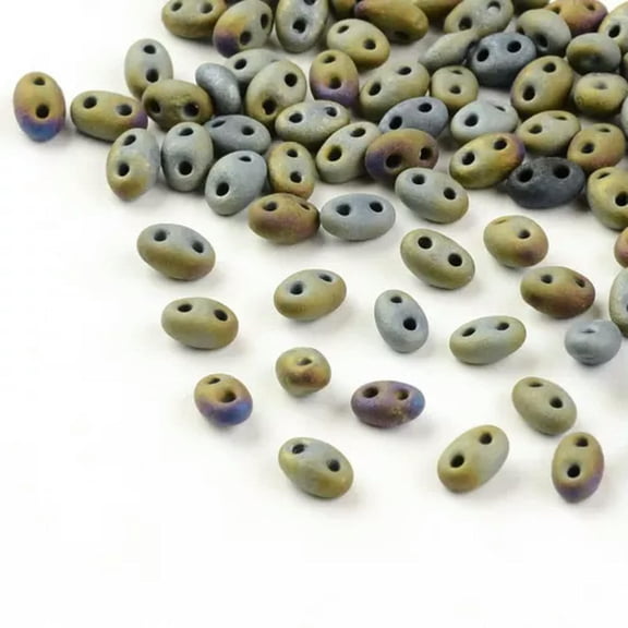 EOEMY 260Pcs/20G Czech Glass Tiny Beads 2-Hole Loose Superduo Twin Beads Craft 5X3.5mm-Gray Plated Matte
