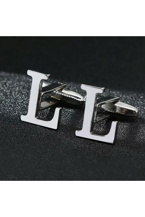 26Letters A-Z Brass Silver Color Buttons Cufflinks Men French Shirt Cuff Links !-L