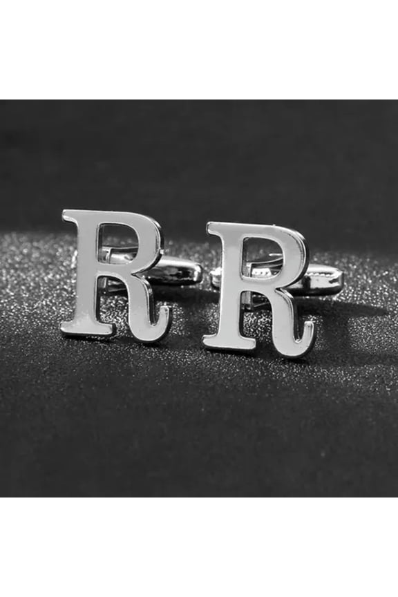 26Letters A-Z Brass Silver Color Buttons Cufflinks Men French Shirt Cuff Links !-R