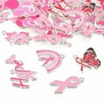 thumbnail image 1 of EOEMY 26Pcs Breast Cancer Pink Awareness Ribbon Theme Alloy Enamel Pendants 17.5~27mm, 1 of 9