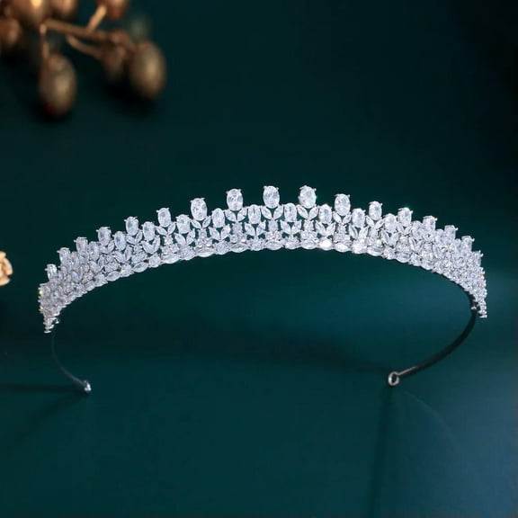 EOEMY 2Cm Cubic Zircon Tall Leaf Oval Crystal Wedding Bridal Bridesmaid Pageant Tiara