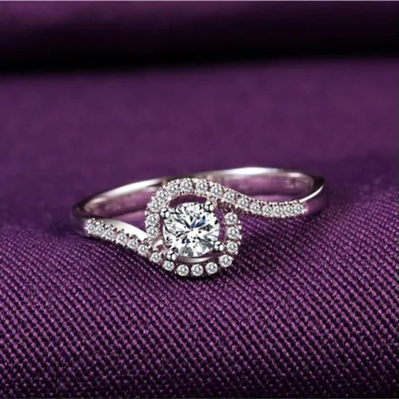 EOEMY 2Ct Round Cut Engagement Cz Winding Band 925 Silver Girl'S Wedding Ring Size 4-9