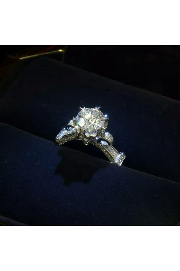 2Ct Round Cut Luxury Topaz Cz Band Women'S 925 Silver Rngagement Ring Size 4-9.5