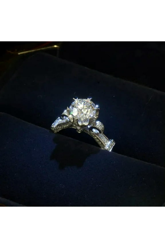 2Ct Round Cut Luxury Topaz Cz Band Women'S 925 Silver Rngagement Ring Size 4-9.5