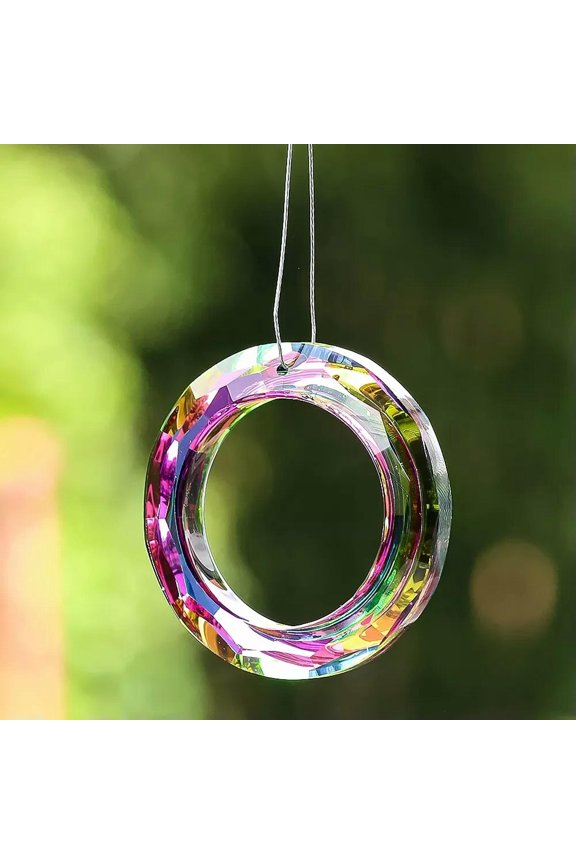 2Pc 50mm Circle Crystal Suncatcher Prism Rainbow Maker Round Ring Glass Pendant