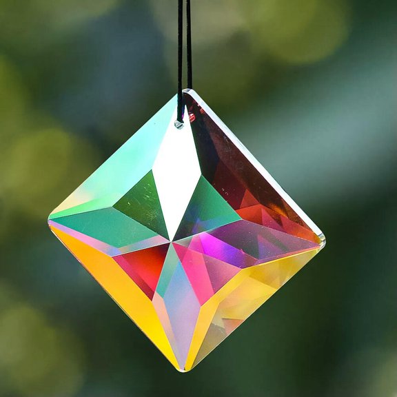EOEMY 2Pc Ab Color Crystal Square Suncatcher Prism Chandelier Decoration Rainbow Maker
